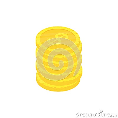 Golden stack coins set. Flat gold isometric icon. Vector Illustration